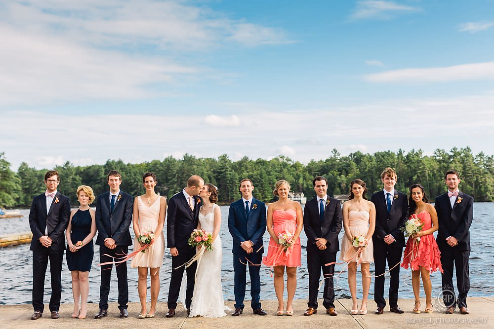 wedding party photos on muskoka dock
