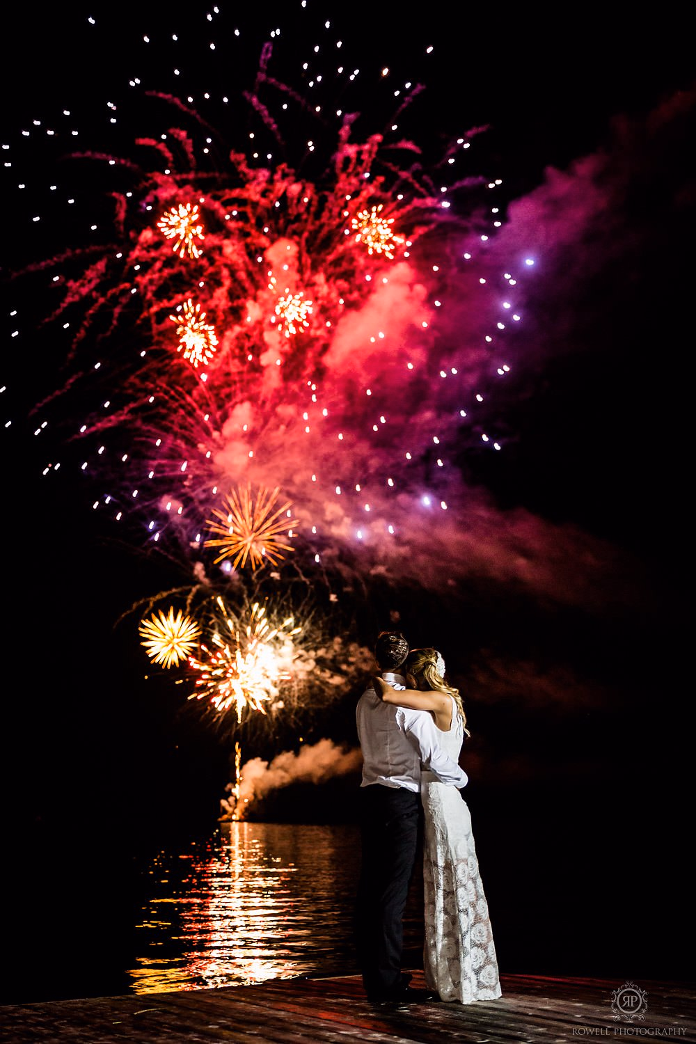 a romantic backyard wedding fireworks display